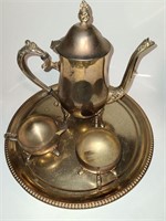 Vintage Silver Plate 4 piece Tea Pot Tray Set