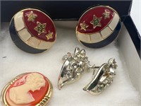 Costume jewelry cameo pin clip enamel earrings