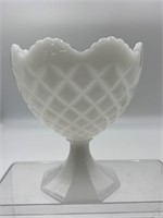 Vtg Napco Milk Glass Diamond Pattern Pedestal Dish