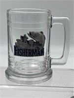 "FISHERMAN" - Glass Mug/Stein - PEWTER BASS EMBLEM