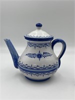 Hand painted signed Ramos teapot blue and white