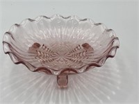 Vintage pink glass candy dish footed