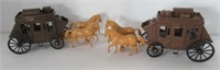 (2) Vintage Plastic Stage Coach & Horse Toys Made