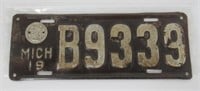 1919 Michigan License Plate.