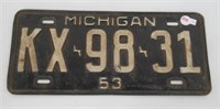 1953 Michigan License Plate.