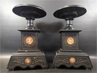 Vintage Slate ? & Inlaid Marble  Clock Garnitures