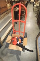 LOT OF SPRAY PAINT, BLOWER AND TWO WHEEL DOLLY