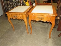 (2X) SOLID WOOD 1 DR MARBLE INSERT TOP ENDTABLES