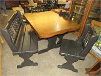SOLID WOOD DINETTE TABLE W 3 CHAIRS & BENCH