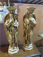PAIR OF ROSIN GOLD TONE ANGEL CANDLE HOLDERS