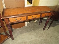 WOVEN WOOD 3 DRAWER ENTRY/SOFA TABLE