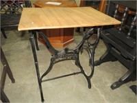 METAL SEWING MACHINE BASE WOOD TOP TABLE