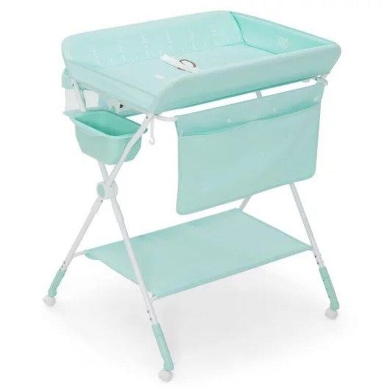 Costway Foldable Baby Changing Table w/Wheels-Blue