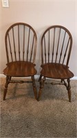 Pair Windsor Style Solid Wood Chairs 40” H 18” W