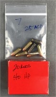 (Approx 27) Rnds Assorted 25 ACP & 40 S&W