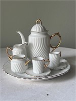 Mini white and gold rimmed tea set