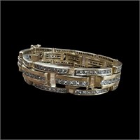 14K Gold Natural Diamond Bar Link Chain Bracelet