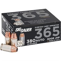 (20rds) Sig Sauer 365 380 Auto 90gr JHP Ammo