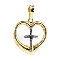 Jewelry 14kt Yellow Gold Heart & Cross Pendant