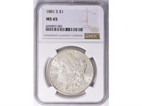 1881-S Morgan Silver Dollar NGC MS-65