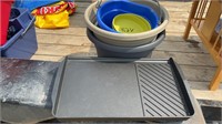 (2) PLANTERS, CAST IRON GRILL