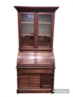 1800's 2 Piece Walnut Cylinder Desk