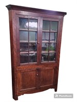 Early 1800's Cherry 16 Pane Corner Cupboard