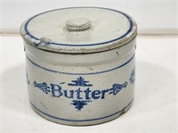 Blue and White Stoneware Butter Crock with Lid