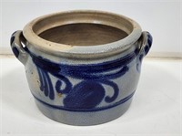 Blue Decorated Stoneware Crock with Handles