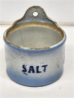 Blue and White Stoneware Salt Crock