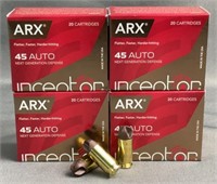 (4x) 20 Rnds .45 ACP Inceptor ARX Ammo