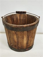 Primitive Wooden Bucket with Brass Bands