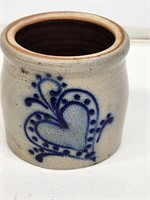 Small Blue Decorated Stoneware Crock