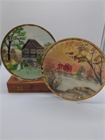 (2) Hand Painted Fire King Decorative Plates