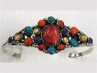 Sterling Silver Cuff with multi colored stones