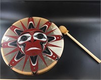 Merlin Robinson Tlingit drum "Sun Drum" with beaut