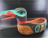 Large Tlingit authentic carved potlatch bowl, Rave