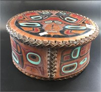 Steven Evans tooled Tlingit leather meat basket "G