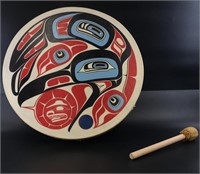 Henry Adams hand made Tlingit drum "Raven stealing