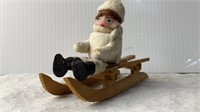 Spun Cotton Child on a Sled from Germany