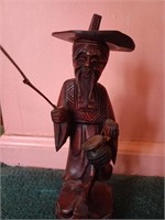 Teakwood Hand Carved Asian Fisherman Figurine