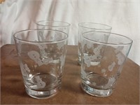 Libby Frosted Snowman Rock Glasses Set of 4