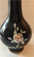 Bud Vase Black Brass Enameled Mother of Pearl