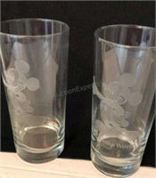 Mickey Mouse Walt Disney World  Etched Glasses