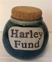 Harley Fund Stoneware Bank Cork Lidded  Jar