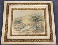 Vintage Lithograph in Original Frame "The Hunter"