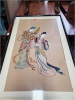 2 Oriental Handpainted Silk Pics