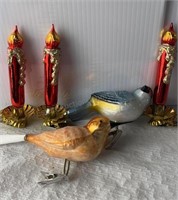 Vintage Candle & Bird Clip on Ornaments
