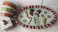 Hand Painted Snowman Platter, Serving Bowls,