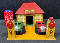 Gibbs Service Station Tin Litho & Wood Toy
